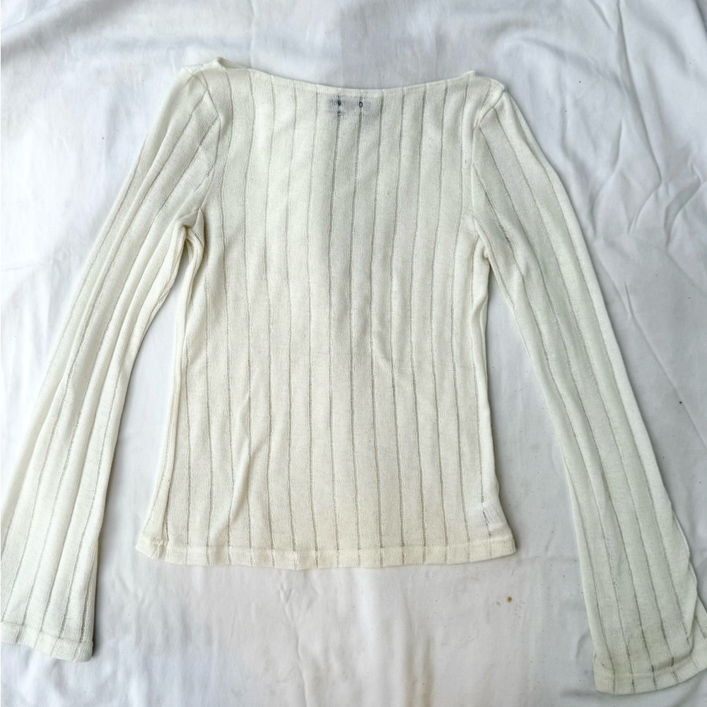 Princess Polly Cream Ribbed Knit Top